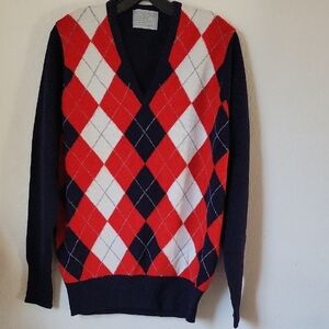 Sweater Men’s Vintage BERK 100% Pure Cashmere Red, White, and Navy Blue Size L